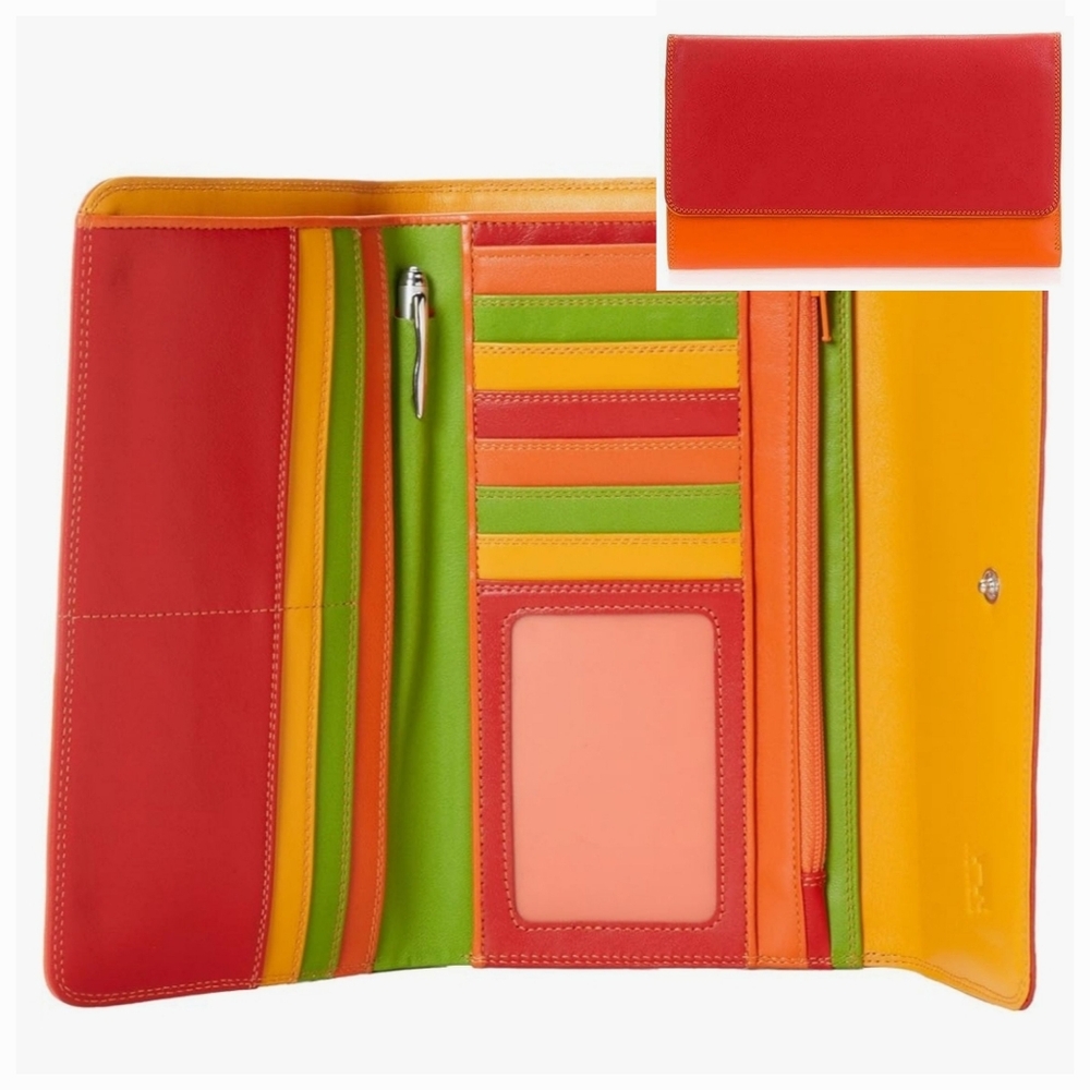 MYWALLIT 100% nappa leather tri-fold wallet meet clutch red green Italian design